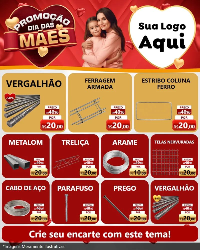 Modelo de Rede Social para Feed Instagram com o tema Promoção Dia das Mães para Ferragens