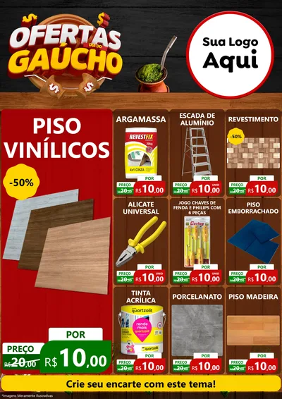 Modelo de Encarte para Encarte A4 Vertical com o tema Ofertas Dia do Gaúcho para Material para Construção