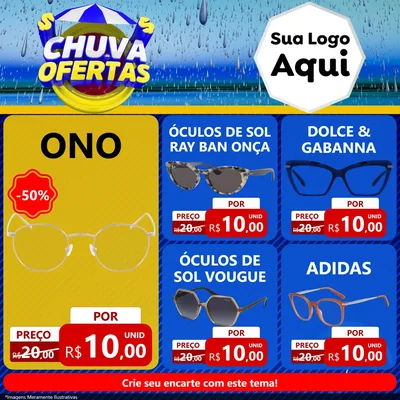 Modelo de Rede Social para Feed Facebook com o tema Chuva de Ofertas para Óticas