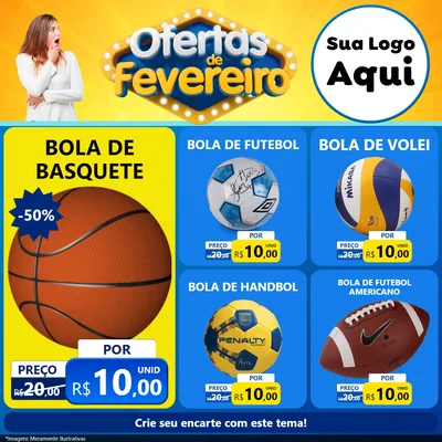 Modelo de Rede Social para Feed Facebook com o tema Ofertas de Fevereiro para Artigos Esportivos