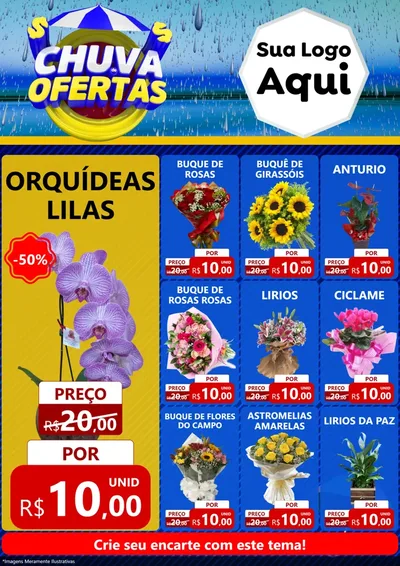 Modelo de Encarte para Encarte A4 Vertical com o tema Chuva de Ofertas para Floricultura e jardim
