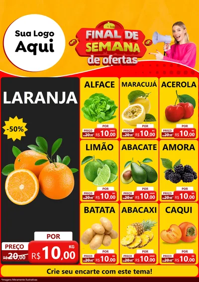 Modelo de Encarte para Encarte A4 Vertical com o tema Final de Semana de Ofertas para Hortifrúti
