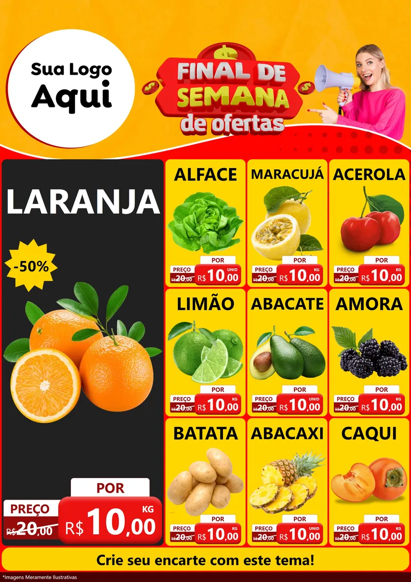 Modelo de Encarte para Encarte A4 Vertical com o tema Final de Semana de Ofertas para Hortifrúti