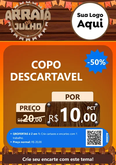 Modelo de Cartaz para Cartaz A4 Vertical com o tema Arraiá de Julho - Junina para Embalagens