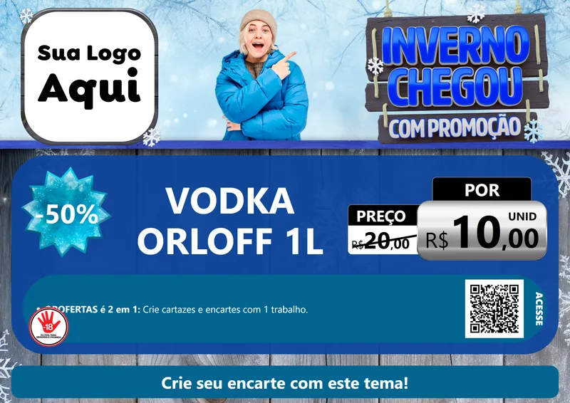 Modelo de Cartaz para Cartaz A4 Horizontal com o tema Inverno Chegou Com Promoção para Distribuidora de bebidas