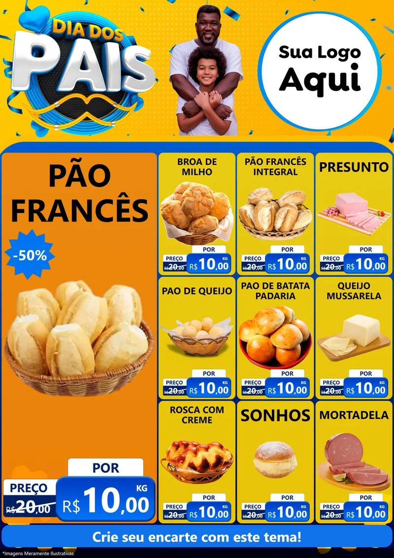 Modelo de Encarte para Encarte A4 Vertical com o tema Dia dos Pais para Padaria