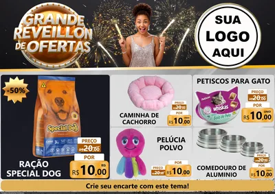 Modelo de Encarte para Encarte A4 Horizontal com o tema Grande Réveillon de Ofertas para Pet Shop