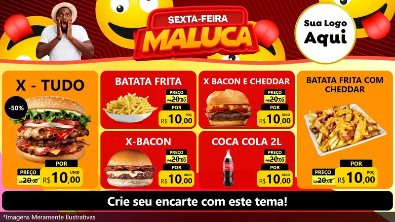 Modelo de TV para TV Horizontal com o tema Sexta-feira Maluca para Hamburgueria