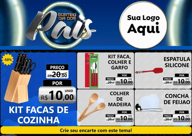 Modelo de Encarte para Encarte A4 Horizontal com o tema Sorteio Dia Dos Pais para Utilidades Domésticas
