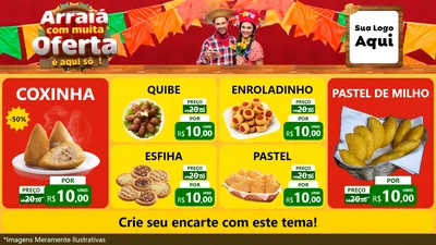 Modelo de TV para TV Horizontal com o tema Arraiá Com Muita Oferta - É Aqui Sô! para Salgadaria