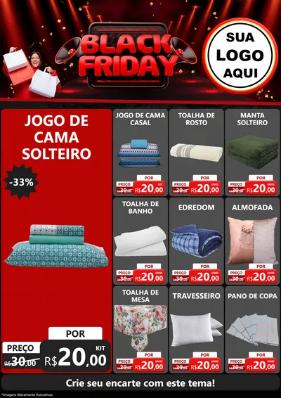 Modelo de Encarte para Encarte A4 Vertical com o tema Black Friday para Cama, Mesa e Banho