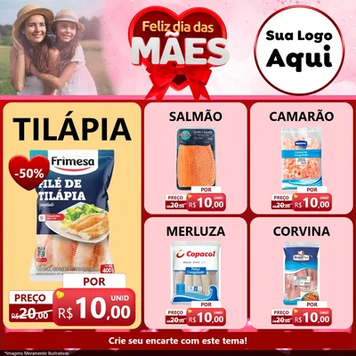 Modelo de Rede Social para Feed Facebook com o tema Feliz Dia Das Mães para Peixaria