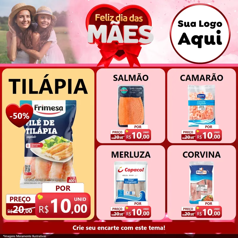 Modelo de Rede Social para Feed Facebook com o tema Feliz Dia Das Mães para Peixaria