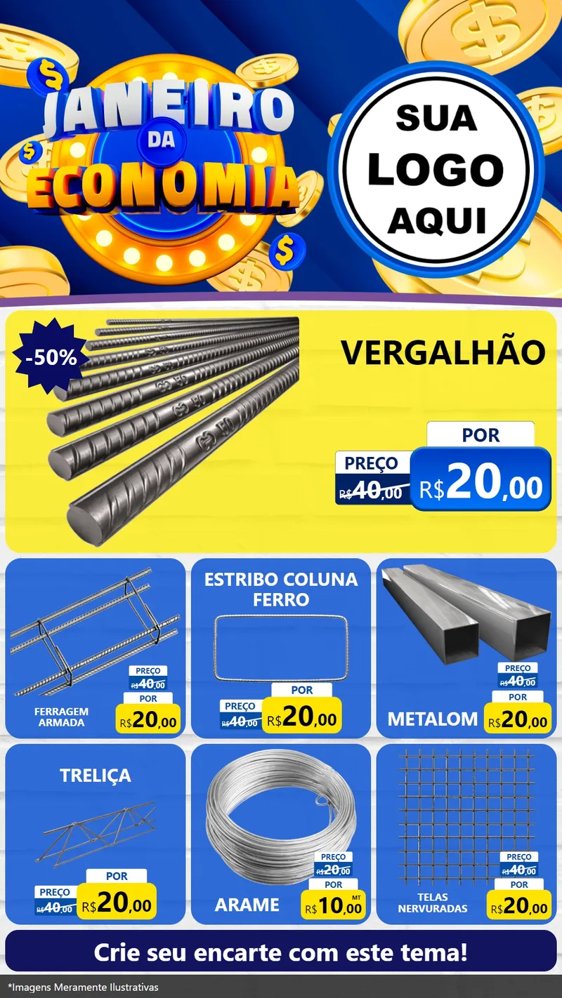 Modelo de Rede Social para Stories com o tema Janeiro da Economia para Ferragens