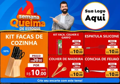 Modelo de Encarte para Encarte A4 Horizontal com o tema Semana Queima de Estoque para Utilidades Domésticas
