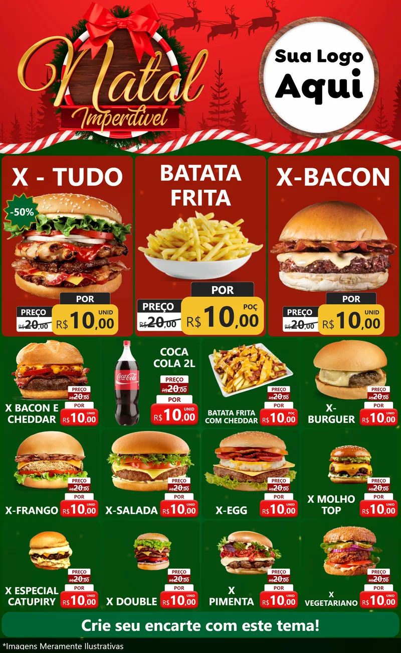 Modelo de Encarte para Encarte Grande com o tema Natal Imperdível para Hamburgueria