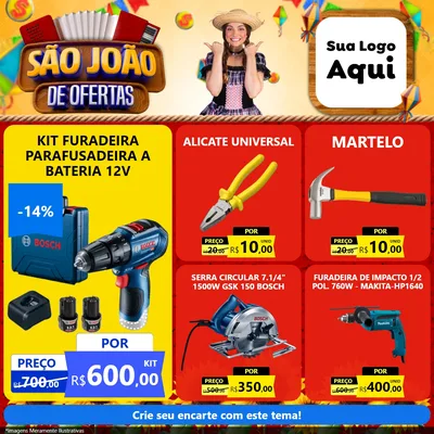 Modelo de Rede Social para Feed Facebook com o tema São João de Ofertas para Maquinas e Ferramentas