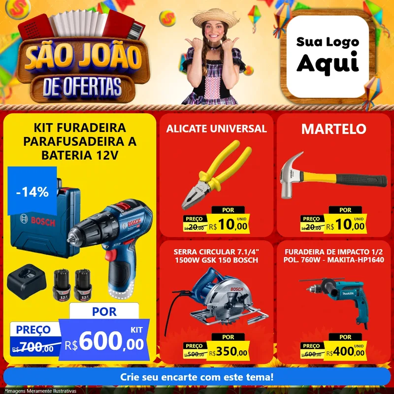 Modelo de Rede Social para Feed Facebook com o tema São João de Ofertas para Maquinas e Ferramentas