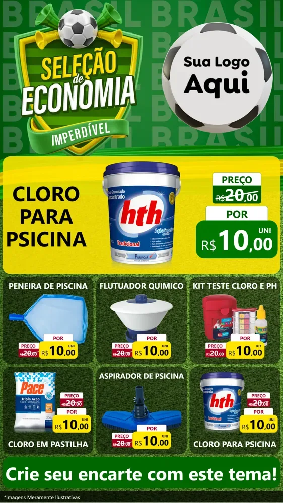 Modelo de Rede Social para Stories com o tema Seleção de Economia - Copa para Produtos para Piscina
