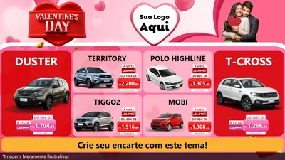 Modelo de TV para TV Horizontal com o tema Valentine's Day para Concessionaria de Carros