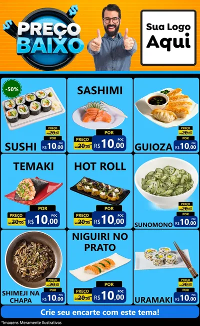 Modelo de Encarte para Encarte Grande com o tema Preço Baixo para Comida japonesa