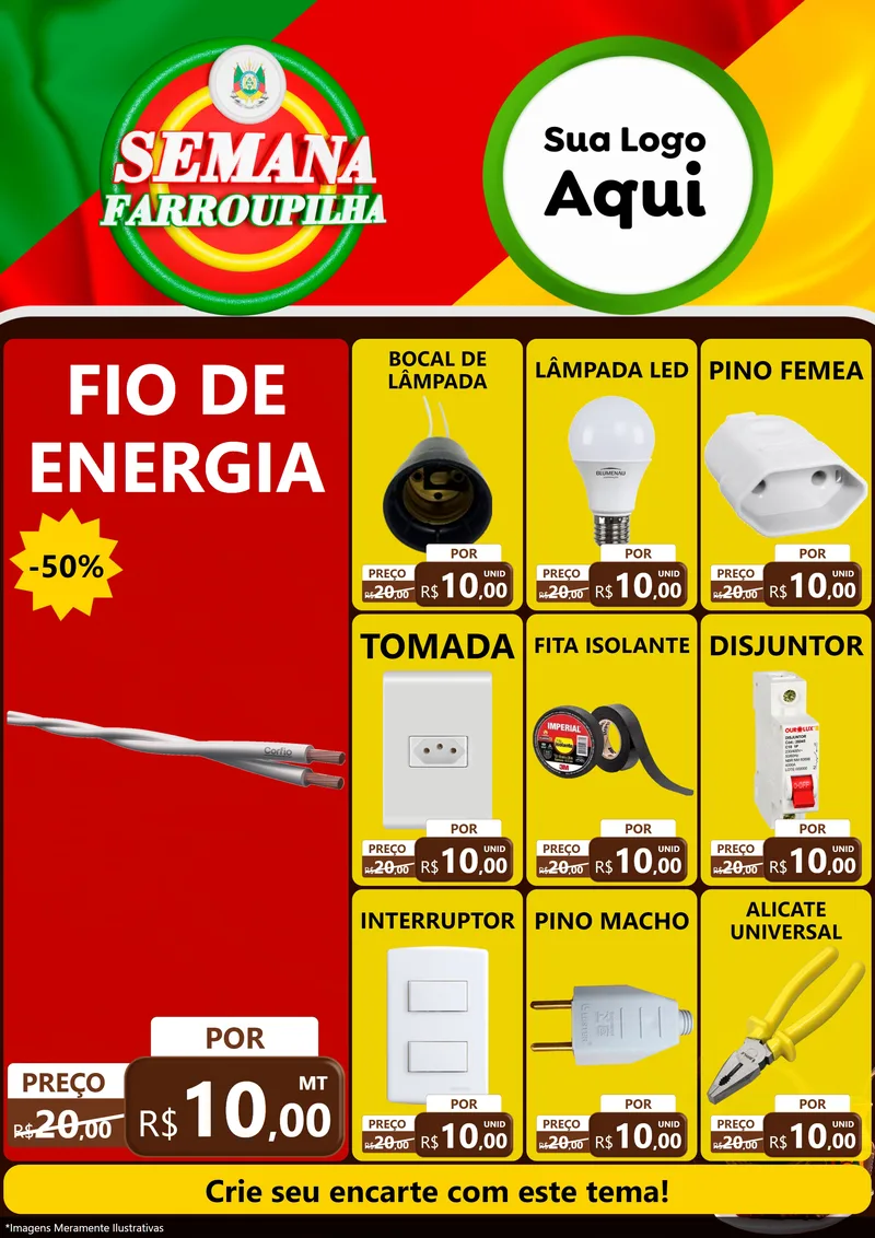Modelo de Encarte para Encarte A4 Vertical com o tema Semana Farroupilha para Materiais Elétricos