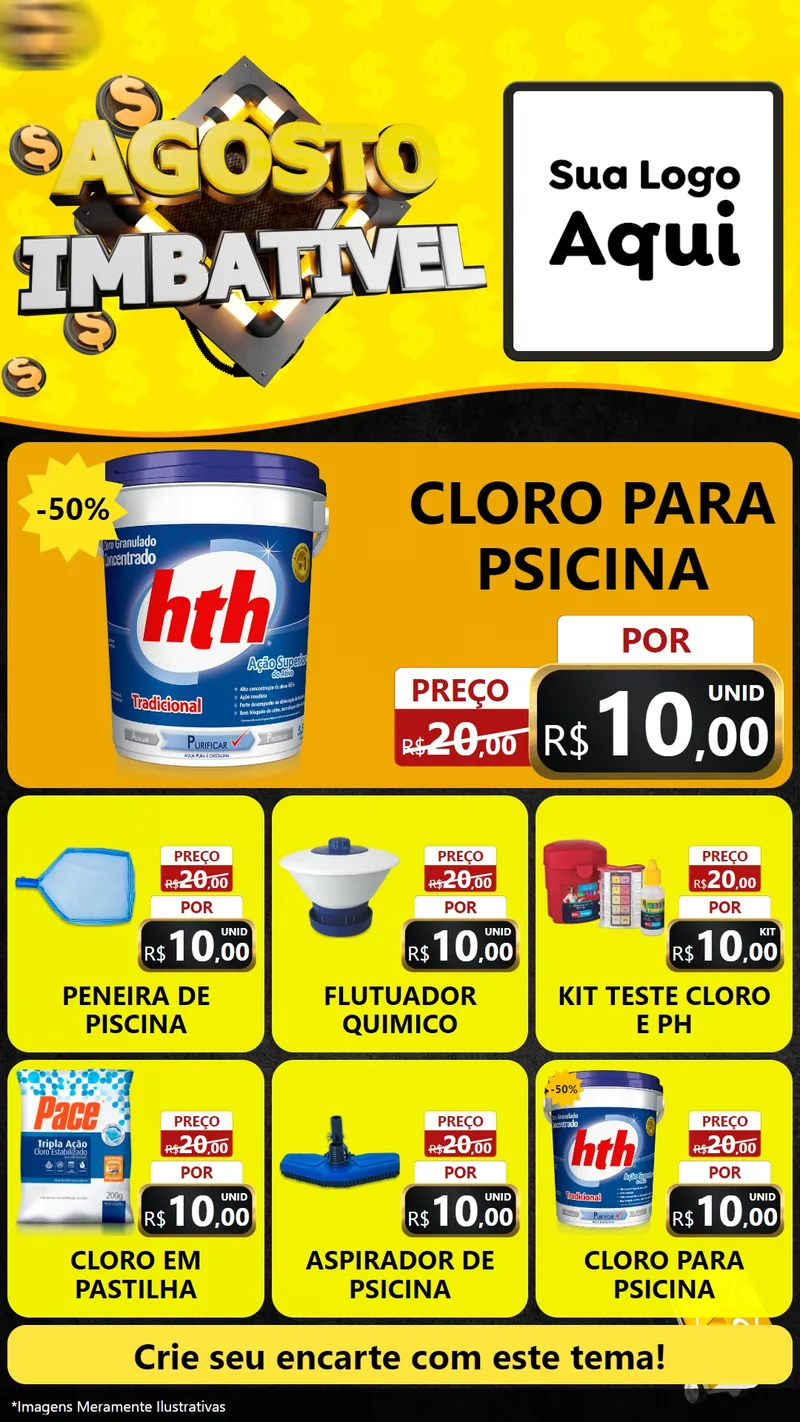 Modelo de Rede Social para Stories com o tema Agosto Imbatível para Produtos para Piscina