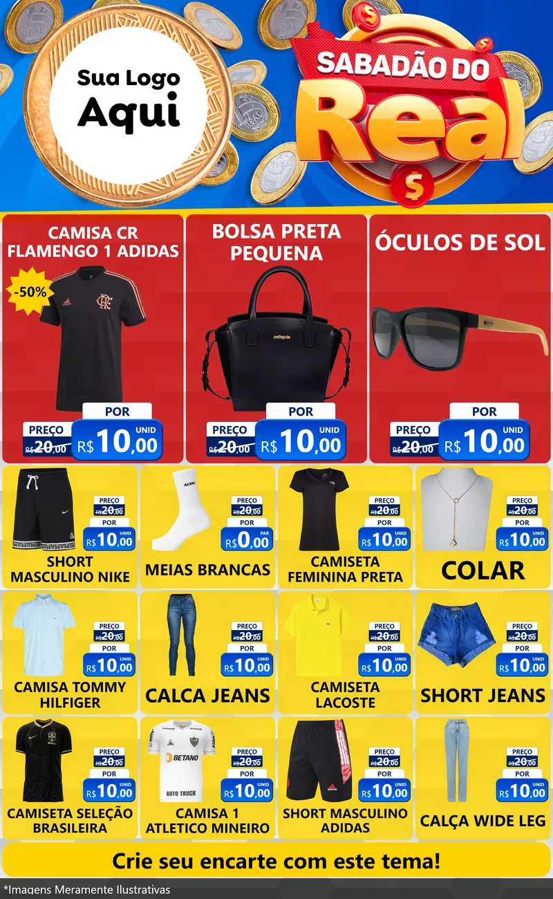 Modelo de Encarte para Encarte Grande com o tema Sabadão do Real para Roupas e acessórios