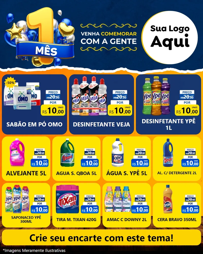 Modelo de Rede Social para Feed Instagram com o tema Um Mês de Aniversário para Produtos de Limpeza