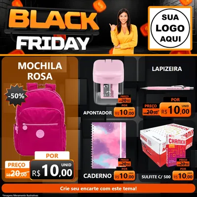 Modelo de Rede Social para Feed Facebook com o tema Black Friday para Papelaria