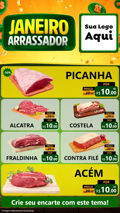 Modelo de TV para TV Vertical com o tema Janeiro Arrasador para Açougue