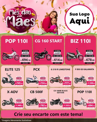 Modelo de Rede Social para Feed Instagram com o tema Mês das Mães para Concessionaria de Motos