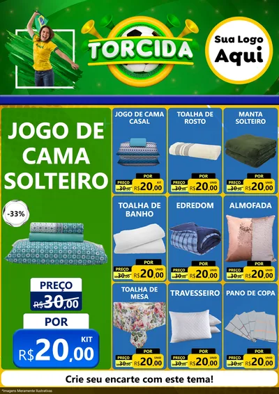 Modelo de Encarte para Encarte A4 Vertical com o tema Torcida para Cama, Mesa e Banho