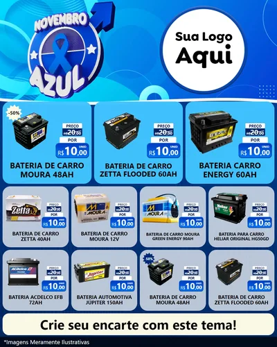 Modelo de Rede Social para Feed Instagram com o tema Novembro Azul para Baterias Elétricas