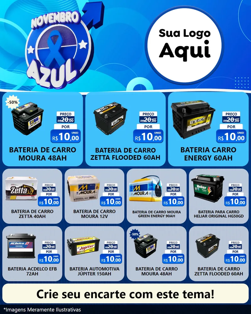 Modelo de Rede Social para Feed Instagram com o tema Novembro Azul para Baterias Elétricas