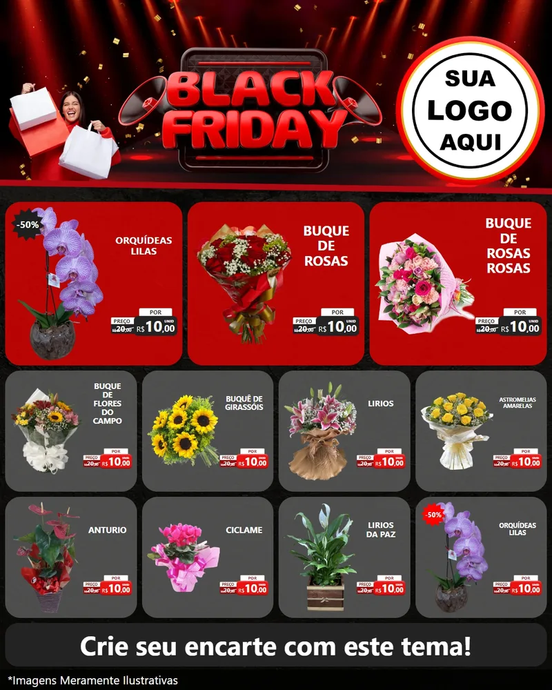 Modelo de Rede Social para Feed Instagram com o tema Black Friday para Floricultura e jardim