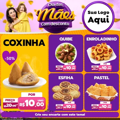 Modelo de Rede Social para Feed Facebook com o tema Dia das Mães com Desconto para Salgadaria