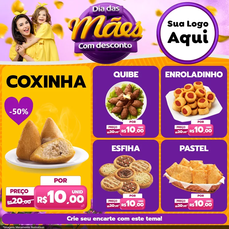 Modelo de Rede Social para Feed Facebook com o tema Dia das Mães com Desconto para Salgadaria