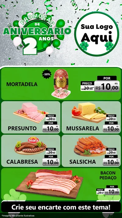 Modelo de TV para TV Vertical com o tema Promoção de Aniversário - 2 Anos para Frios e Laticínios