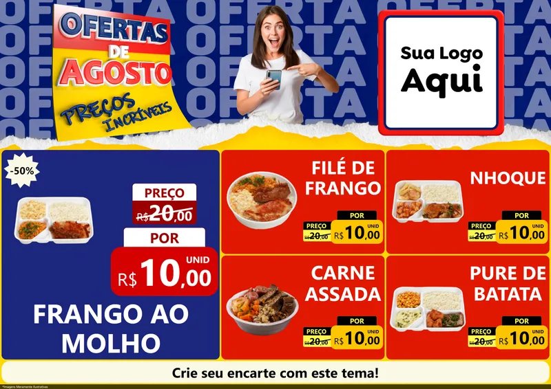 Modelo de Encarte para Encarte A4 Horizontal com o tema Ofertas de Agosto - Preços Incríveis para Restaurante