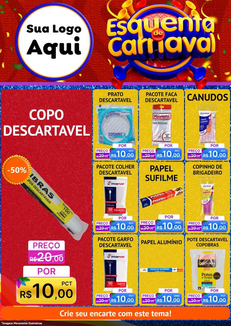 Modelo de Encarte para Encarte A4 Vertical com o tema Esquenta de Carnaval para Embalagens