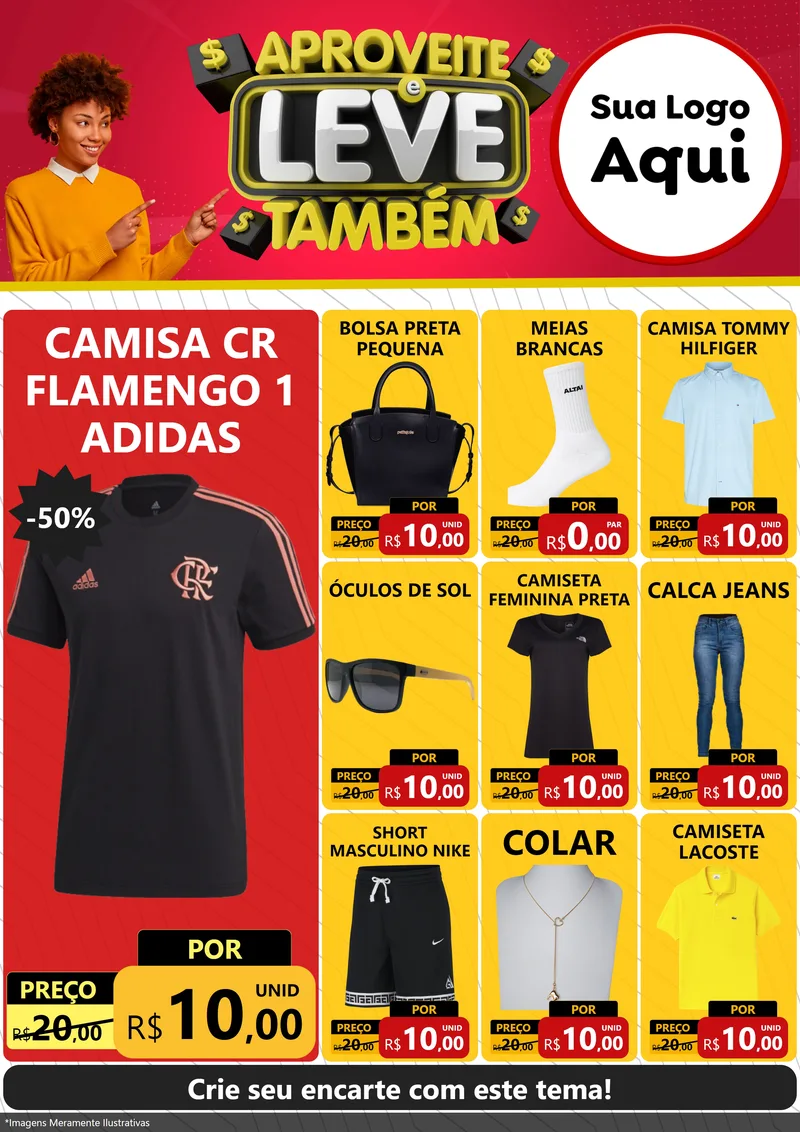 Modelo de Encarte para Encarte A4 Vertical com o tema Aproveite e Leve Também para Roupas e acessórios