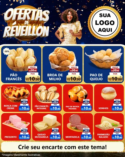 Modelo de Rede Social para Feed Instagram com o tema Ofertas de Réveillon para Padaria