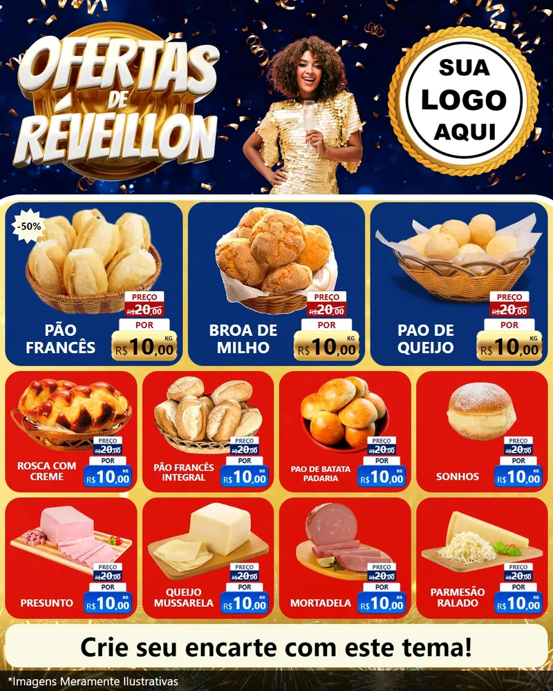 Modelo de Rede Social para Feed Instagram com o tema Ofertas de Réveillon para Padaria