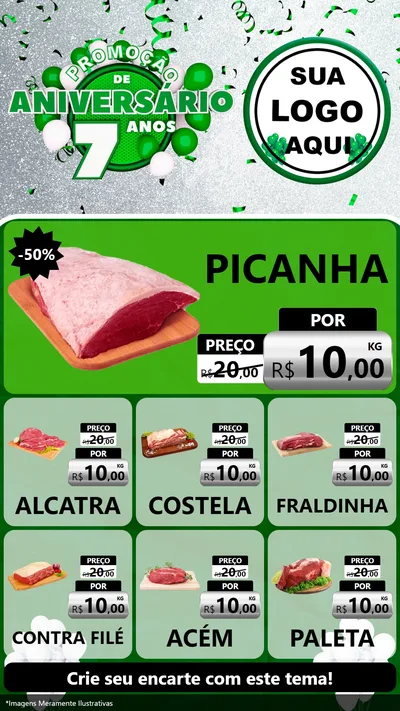 Modelo de Rede Social para Stories com o tema Promoção de Aniversário - 7 Anos para Açougue