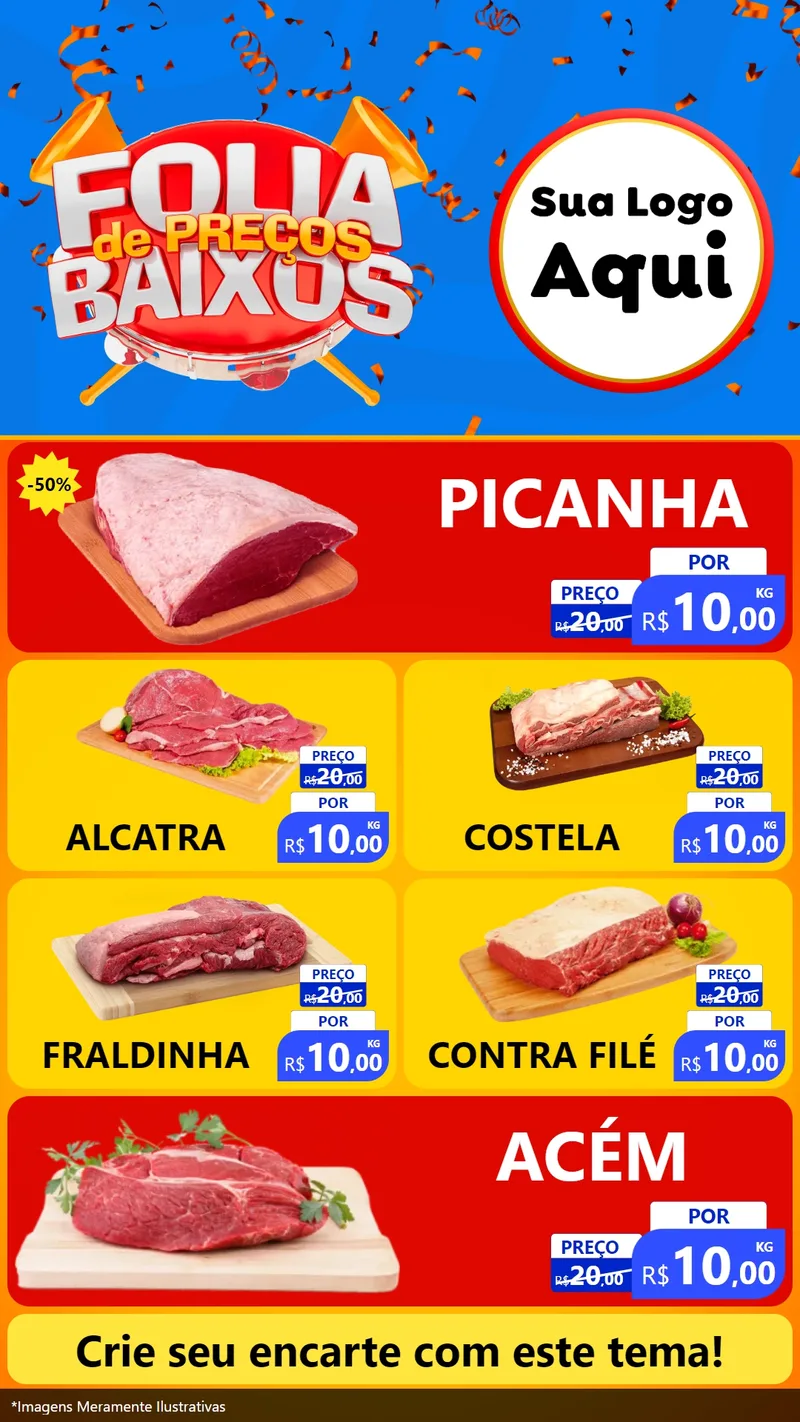 Modelo de TV para TV Vertical com o tema Folia de Preços Baixos para Açougue