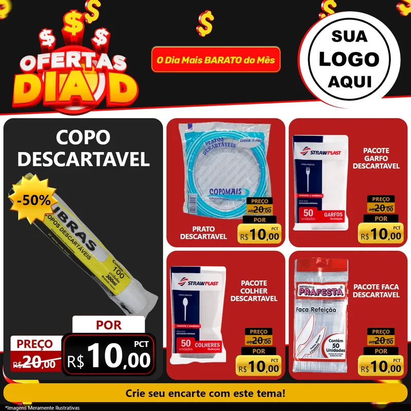 Modelo de Rede Social para Feed Facebook com o tema Ofertas Dia D para Embalagens