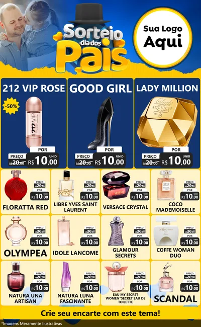 Modelo de Encarte para Encarte Grande com o tema Sorteio Dia Dos Pais para Perfumes