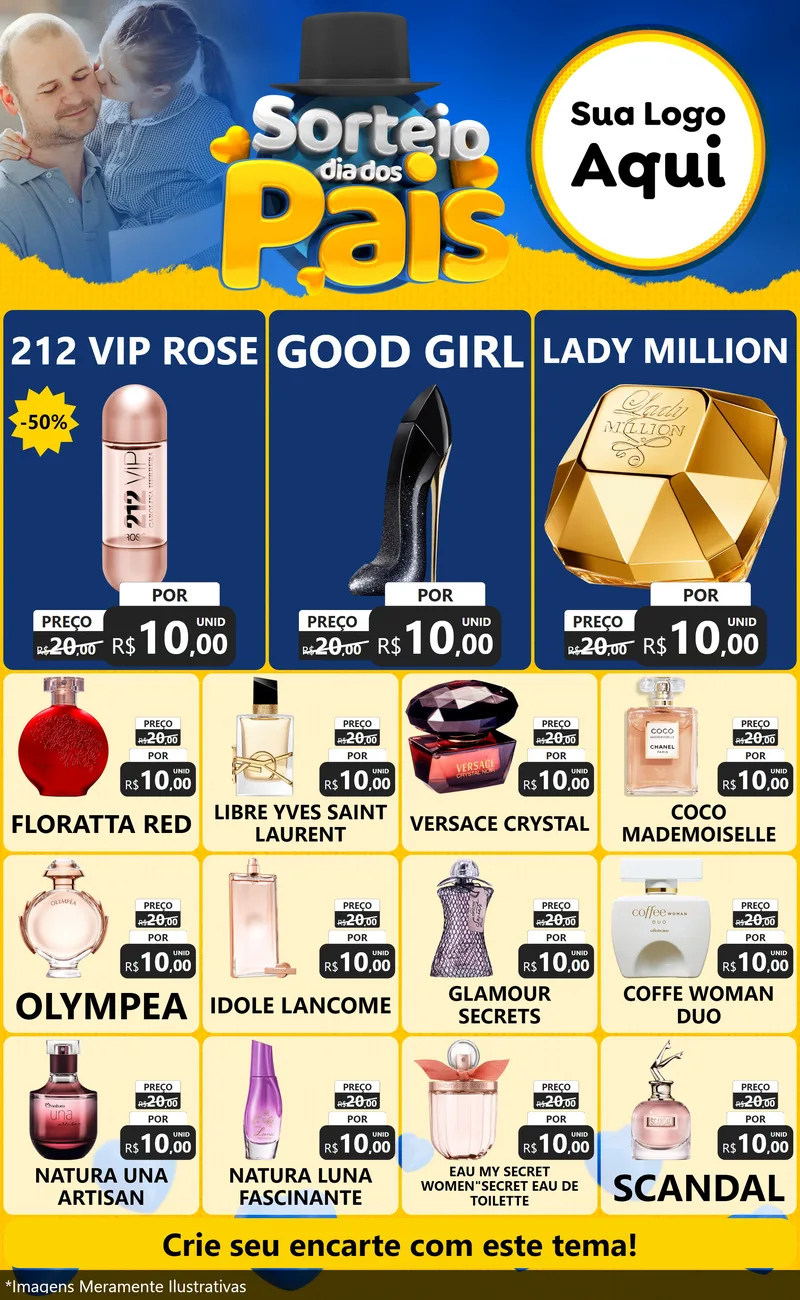 Modelo de Encarte para Encarte Grande com o tema Sorteio Dia Dos Pais para Perfumes