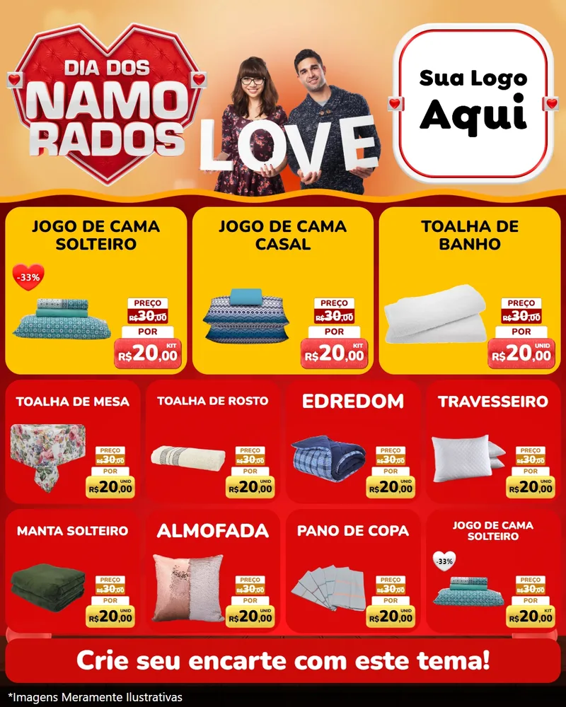 Modelo de Rede Social para Feed Instagram com o tema Dia dos Namorados para Cama, Mesa e Banho